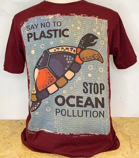 Tree Brand say no to plastic stop ocean pollution graphic t-shirt with round neck