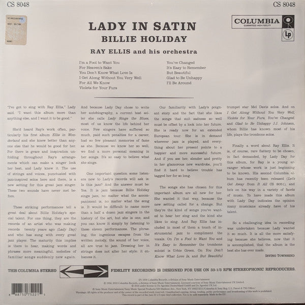 Billie Holiday With Ray Ellis And His Orchestra : Lady In Satin (LP, Album, RE)