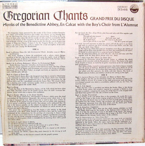 Chœur Des Moines De L'Abbaye D'En-Calcat With Les Enfants De L'Alumnat : Gregorian Chants (LP, Album)