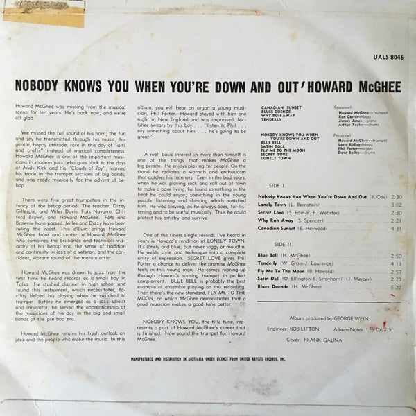 Howard McGhee : Nobody Knows You When You're Down And Out (LP, Album)