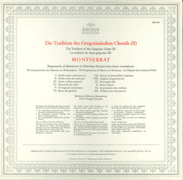 Scola Des Klosters Montserrat* / Pater Gregori Estrada* : Gregorianischer Choral (LP, Gat)