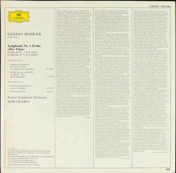 Gustav Mahler - Boston Symphony Orchestra, Seiji Ozawa : Symphony No.1 (LP)