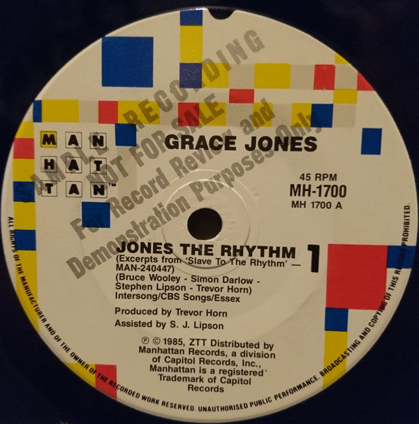 Grace Jones : Jones The Rhythm  (7", Promo)