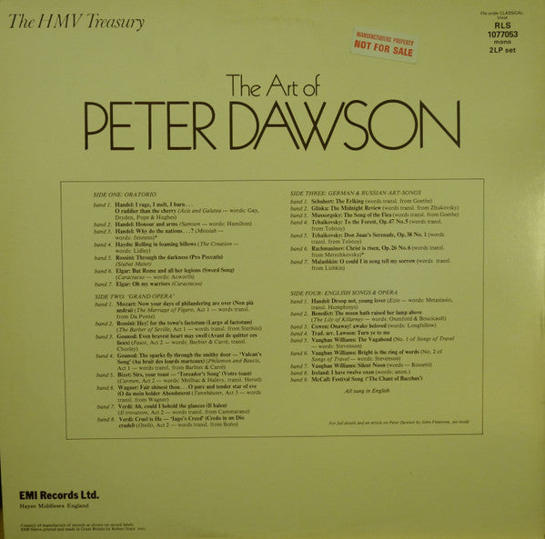 Peter Dawson : The Art of Peter Dawson: Opera . Oratorio . German & Russian Songs . English Operas & Songs  (2xLP, Comp, Mono)