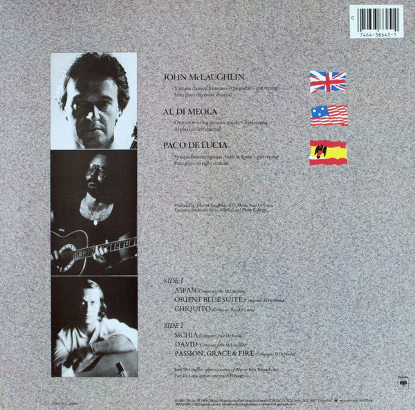 John McLaughlin, Al Di Meola, Paco De Lucía : Passion, Grace & Fire (LP, Album, Car)