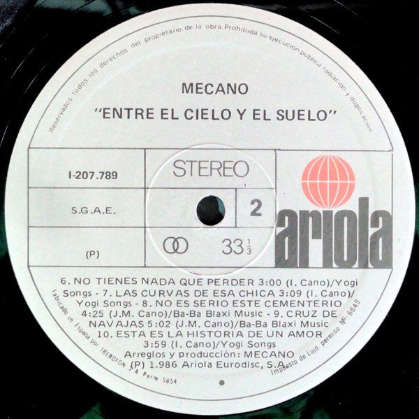 Mecano : Entre El Cielo Y El Suelo (LP, Album)