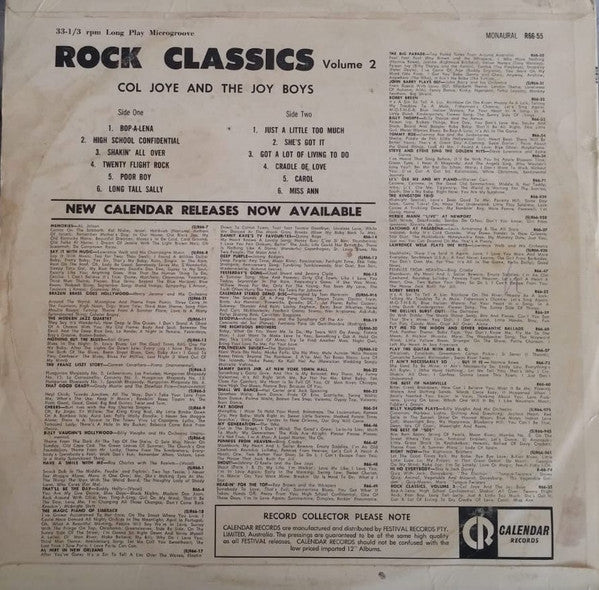 Col Joye & The Joy Boys* : Rock Classics No. 2 (LP, Album, Mono, RE)