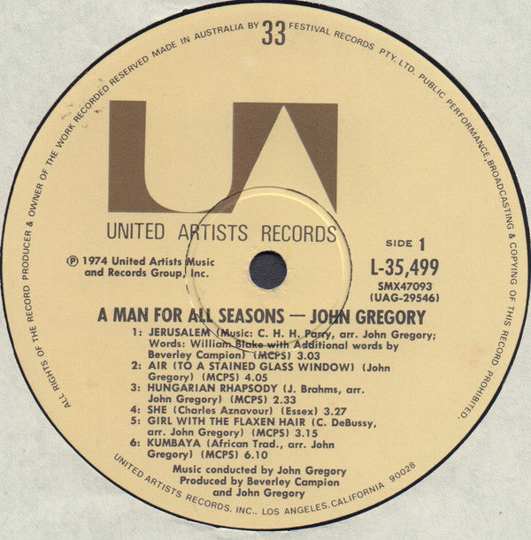 John Gregory And His Orchestra : A Man For All Seasons (LP)