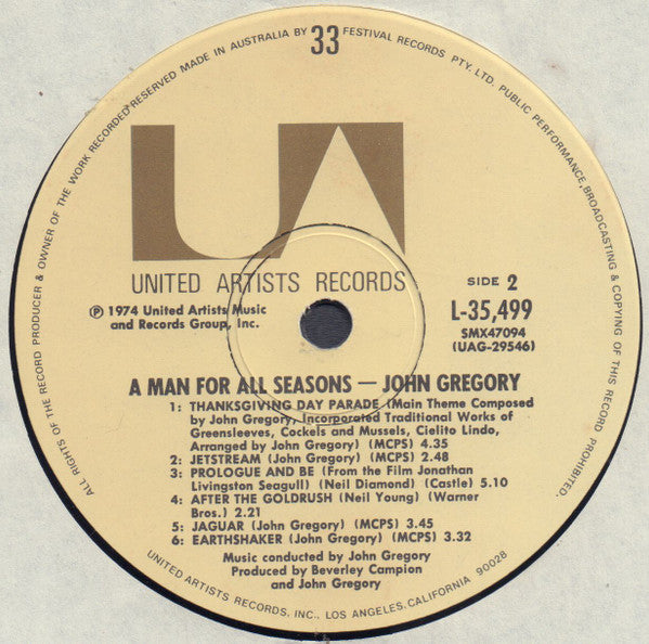 John Gregory And His Orchestra : A Man For All Seasons (LP)