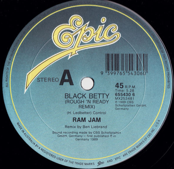 Ram Jam : Black Betty (Rough N' Ready Remix) (12")