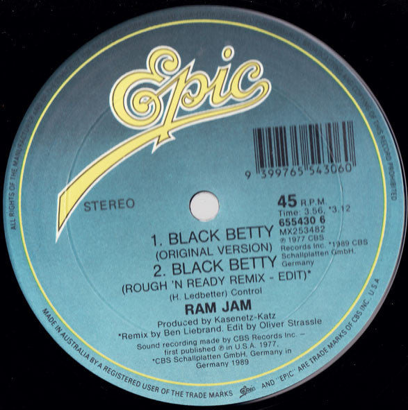 Ram Jam : Black Betty (Rough N' Ready Remix) (12")
