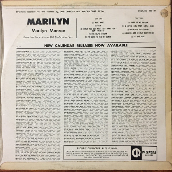 Marilyn Monroe : Marilyn (LP, Comp, Mono)