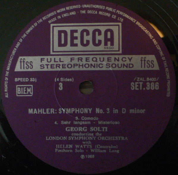 Gustav Mahler / Helen Watts, The London Symphony Orchestra, Georg Solti : Symphony No. 3 (2xLP, RP + Box)