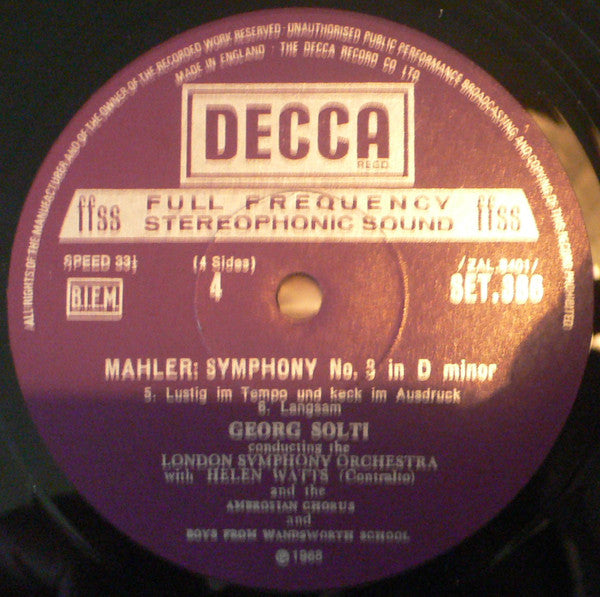 Gustav Mahler / Helen Watts, The London Symphony Orchestra, Georg Solti : Symphony No. 3 (2xLP, RP + Box)