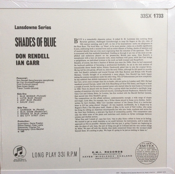 The Don Rendell / Ian Carr Quintet : Shades Of Blue (LP, Album, RE, RM)