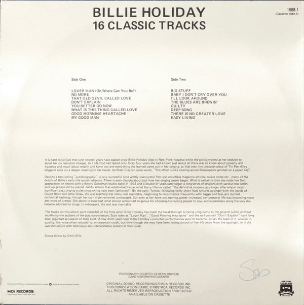 Billie Holiday : 16 Classic Tracks (LP, Comp, Mono)
