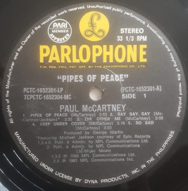 Paul McCartney : Pipes Of Peace (LP, Album, Gat)