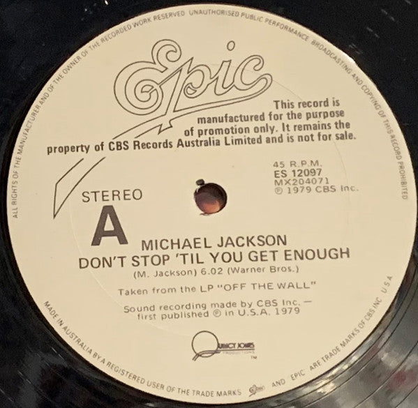 Michael Jackson : Don't Stop 'Til You Get Enough (12", Single, Promo)