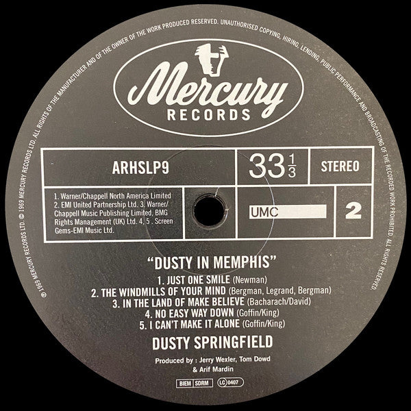 Dusty Springfield : Dusty In Memphis (LP, Album, RE, RM, Hal)