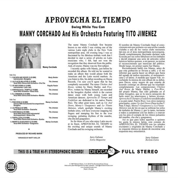 Manny Corchado And His Orchestra Featuring Tito Jimenez : Aprovecha El Tiempo (LP, Album, RE)