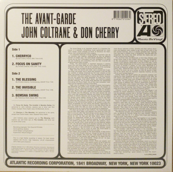John Coltrane & Don Cherry : The Avant-Garde (LP, Album, RE, 180)