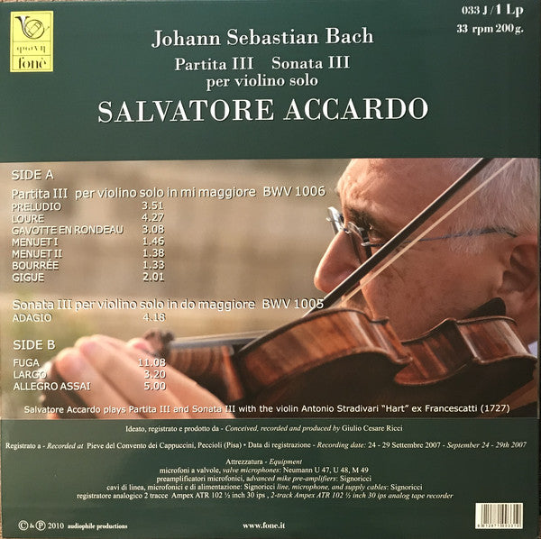 Salvatore Accardo, Johann Sebastian Bach : Partita III  Sonata III, per violino solo (LP, Album, Ltd, 200)