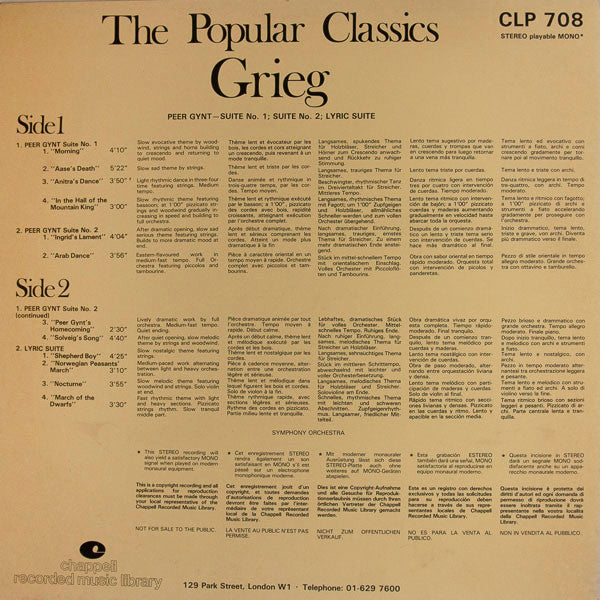 Edvard Grieg : The Popular Classics (LP, Album, Mono)