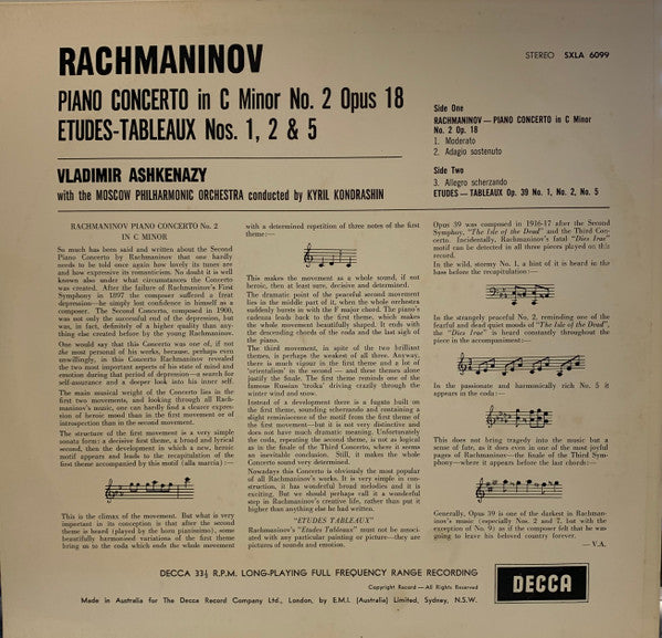 Rachmaninoff*, Vladimir Ashkenazy ,with the Moscow Philharmonic Orchestra , conducted by Kiril Kondrashin : Second Piano Concerto (LP, Album)