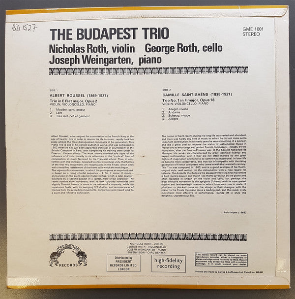 Budapest Trio, Albert Roussel, Camille Saint-Saëns : Piano Trios (LP)