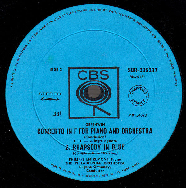 Philippe Entremont With Eugene Ormandy Conducting The Philadelphia Orchestra : Gershwin: Rhapsody In Blue; Concerto In F (LP, Album)