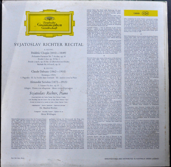 Svjatoslav Richter*, Claude Debussy, Frédéric Chopin, Alexander Scriabin* : Recital (LP)