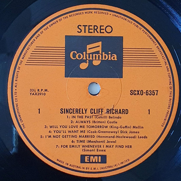 Cliff Richard : Sincerely (LP, Album)