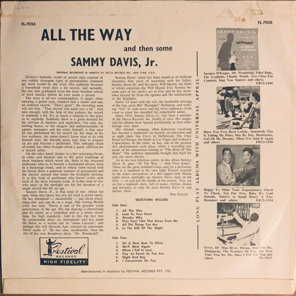 Sammy Davis, Jr.* : All The Way...And Then Some! (LP, Album, Mono)