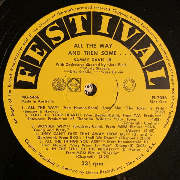 Sammy Davis, Jr.* : All The Way...And Then Some! (LP, Album, Mono)