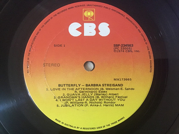 Barbra Streisand : ButterFly (LP, Album, RE, Gat)