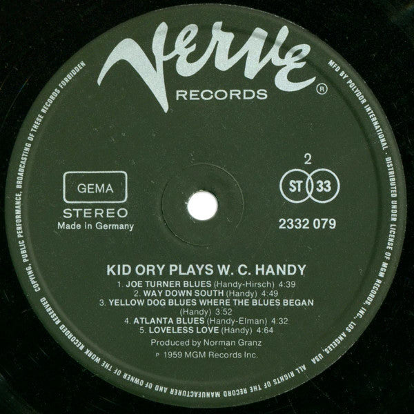 Kid Ory : Plays W.C. Handy (LP, RE)