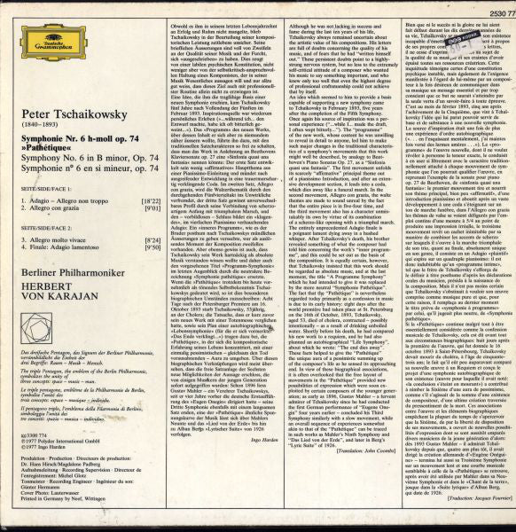 Pyotr Ilyich Tchaikovsky, Berliner Philharmoniker, Herbert Von Karajan : Symphonie Nr. 6 "Pathétique" (LP)