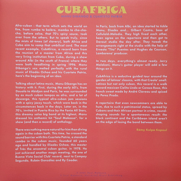 Manu Dibango & El Cuarteto Patria : CubAfrica (LP, Album, Ltd, Yel)