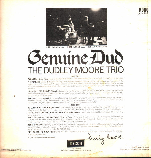 The Dudley Moore Trio* : Genuine Dud (LP, Album, Mono)