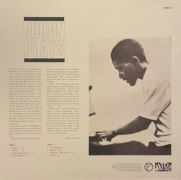 Gideon "Mgibe" Nxumalo : Gideon Plays (LP, Album, RE, RM, 180)