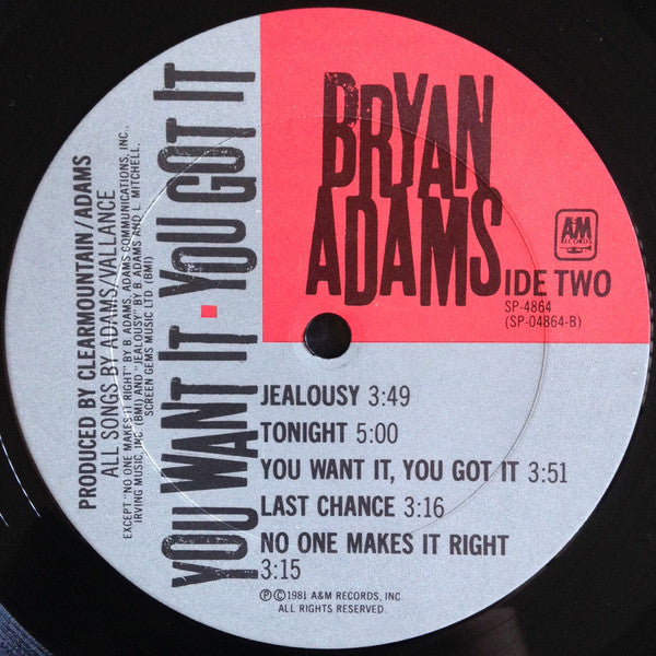 Bryan Adams : You Want It, You Got It (LP, Album, Ter)