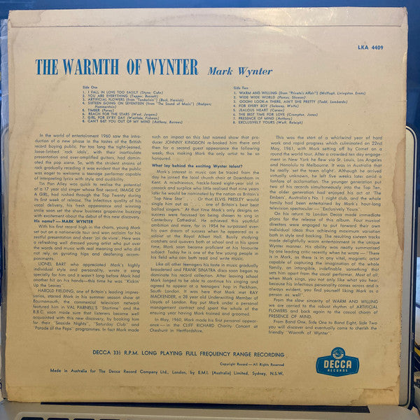 Mark Wynter : The Warmth Of Wynter (LP, Album, Mono)