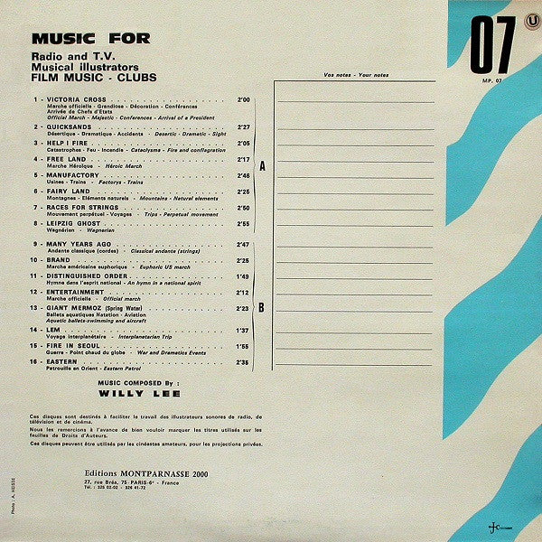 Willy Lee (2) : Musique Pour... (LP)