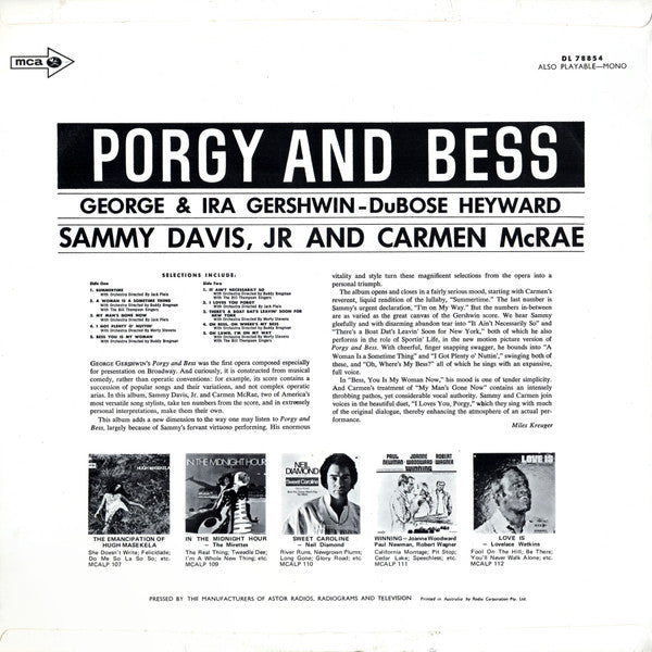 Sammy Davis Jr*, Carmen Mc Rae* : Porgy And Bess (LP, Album)