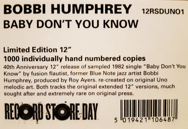 Bobbi Humphrey : Baby Don't You Know (12", Single, Ltd, Num, RE)