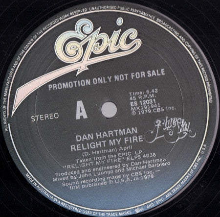 Dan Hartman : Relight My Fire (12", Promo)