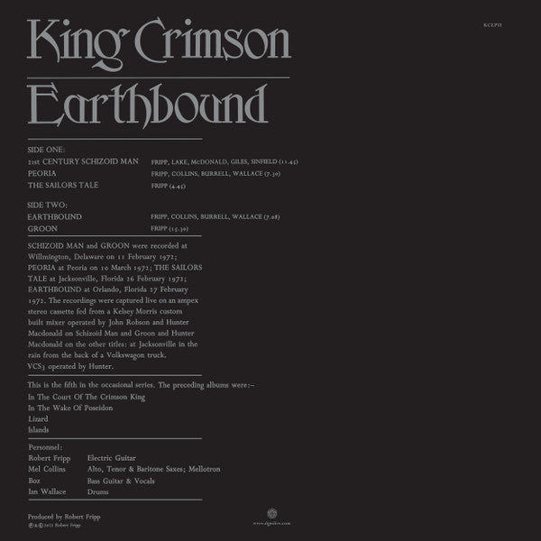 King Crimson : Earthbound (LP, Album, RE)
