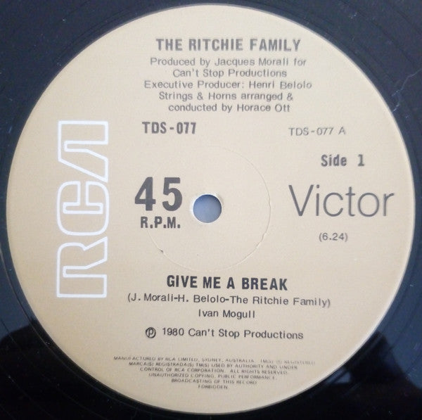 The Ritchie Family : Give Me A Break / Bad Reputation (12")