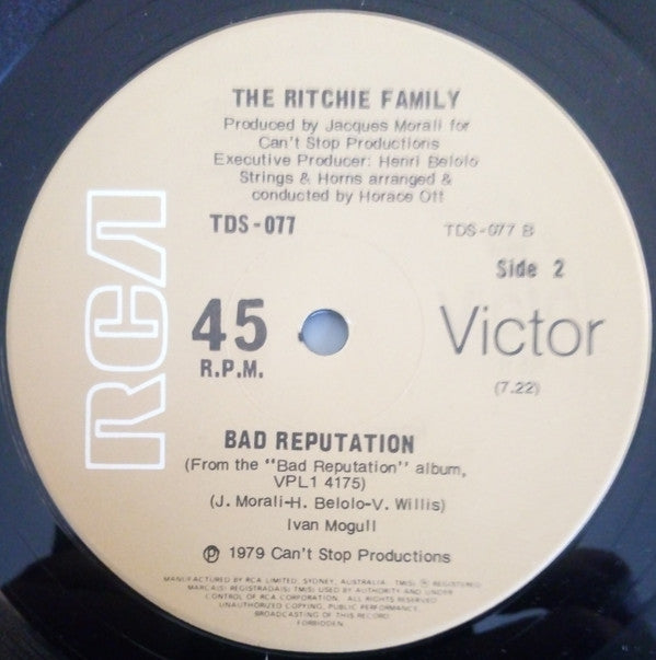 The Ritchie Family : Give Me A Break / Bad Reputation (12")