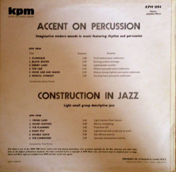 Johnny Pearson / Tony Kinsey : Accent On Percussion / Construction In Jazz (LP)